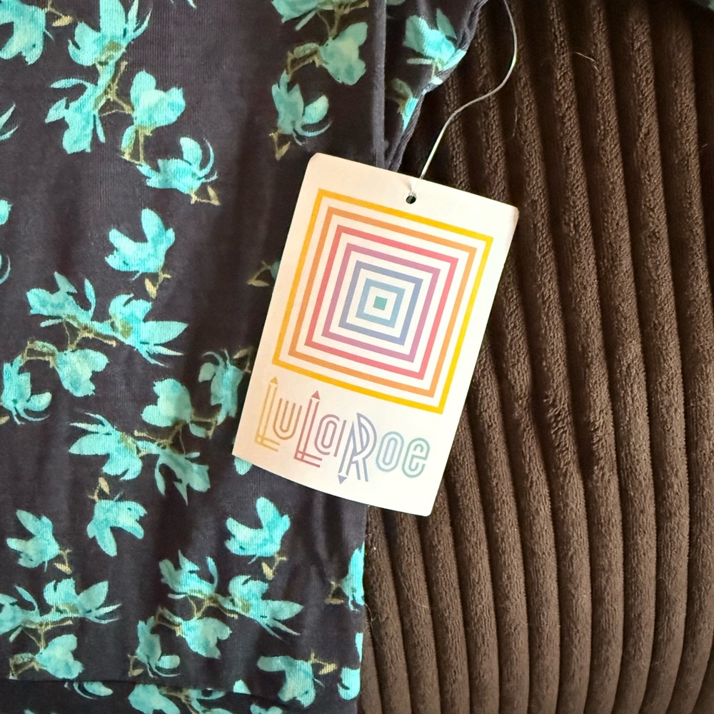 LuLaRoe dark Gray and Green Floral Nicole Dress - Picture 5 of 5
